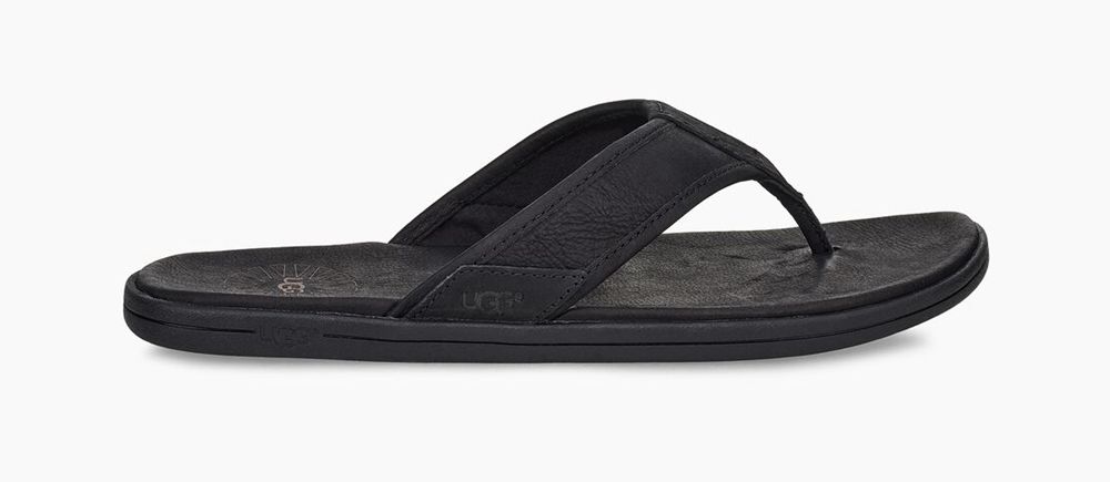 Ugg Seaside Leather - Mens Sandals - Black - NZ (9564FQWXZ)